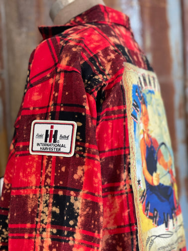 International Harvester Tractor Art Flannel- Distressed Red-SALE!